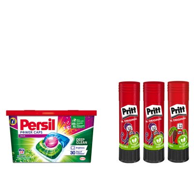 Ragasztóstift 22 g AKCIÓS CSOMAG + Persil Discs Color mosókapszula 72x22 g (6x12 db ) stift Pritt