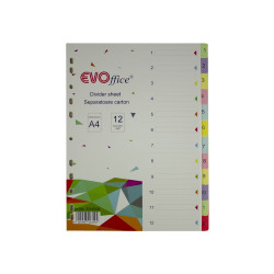 Elválasztólap, színes karton 12 részes 1-12-ig számozva Evoffice Elválasztó lap EVO
