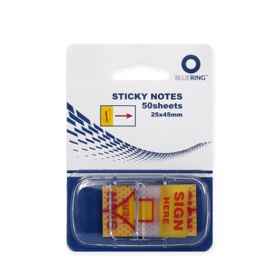 Jelölőcímke 25x45mm, 50lap, műanyag Bluering® aláírás ikon sárga