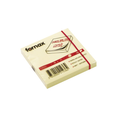 Jegyzettömb öntapadó, 75x75mm, 100lap, Fornax, sárga Jegyzettömb öntapadó, 75x75mm, 100lap, Fornax, sárga