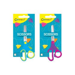 Olló 13cm, iskolai gumírozott fogóval, felakasztható csomagolásban Connect, Irodatechnika, kellékei Connect