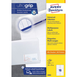Etikett címke, 105 x37mm, univerzális, 16 címke/ív, 100 ív/doboz, Avery fehér Etikett - címke Avery