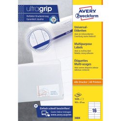 Etikett címke, 105 x37mm, univerzális, 16 címke/ív, 100 ív/doboz, Avery fehér Etikett - címke Avery