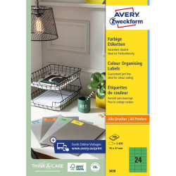 Etikett címke, 70 x37mm, univerzális, 24 címke/ív, 100 ív/doboz, Avery zöld
