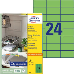 Etikett címke, 70 x37mm, univerzális, 24 címke/ív, 100 ív/doboz, Avery zöld