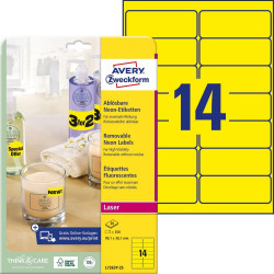 Etikett címke, 99,1 x38,1mm, visszaszedhető, neon 14 címke/ív, 25 ív/doboz, Avery sárga