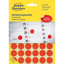 Etikett címke, o18mm, jelölésre, 24 címke/ív, 44 ív/doboz, Avery piros Etikett - címke Avery