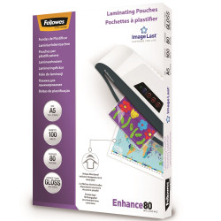 Lamináló fólia, A5, 80 mikron, fényes, 100 db/doboz, Fellowes® Irodatechnika, kellékei Fellowes