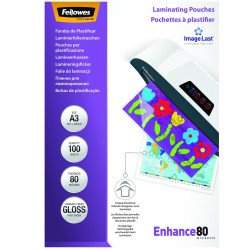 Lamináló fólia, A3, 80 mikron, fényes, 100 db/doboz, Fellowes® Irodatechnika, kellékei Fellowes