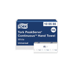 Kéztörlő 1 rétegű hajtogatott 410 lap/csomag 20,1 x 22,5 cm 12 csomag/karton Universal PeakServe® H5 Tork_100585 fehér
