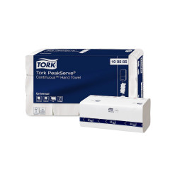 Kéztörlő 1 rétegű folyamatos adagolású 410 lap/csomag 12 csomag/karton 12 db/karton PeakServe® Tork_100585 fehér Higéniai papír Tork