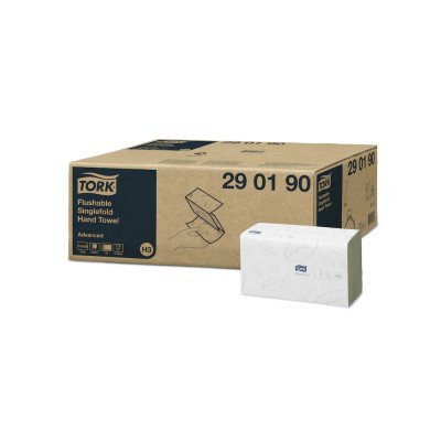 Kéztörlő 2 rétegű hajtogatott 250 lap/csomag 15 csomag/karton Advanced Flushable Singlefold Tork_290190 fehér