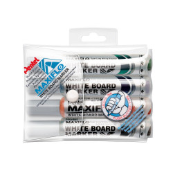 Táblamarker készlet, 2,5mm, kerek hegyű, Pentel Maxiflo, 4 klf. szín Író- irodaszer, papíráru Pentel