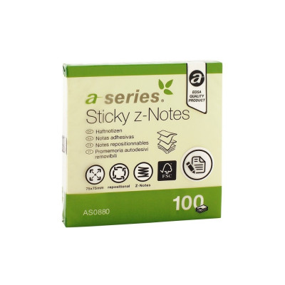 Jegyzettömb öntapadó, 75x75mm, 100lap, `Z` A-Series, sárga