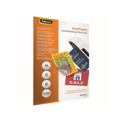 Lamináló fólia, A4, 80 mikron, fényes, öntapadó hátlappal, 25 db/csomag, Fellowes® Irodatechnika, kellékei Fellowes