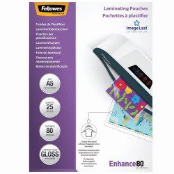 Lamináló fólia, A5, 80 mikron, fényes, 25 db/doboz, Fellowes® Irodatechnika, kellékei Fellowes