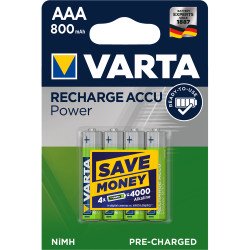 Elem tölthető akku AAA mikro 800 mAH Power 4 db/csomag, Varta Elem, akkumulátor, töltő Varta