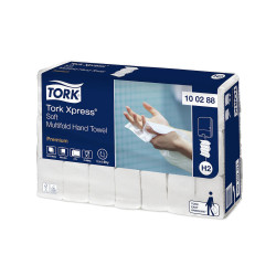 Kéztörlő 2 rétegű Interfold hajtogatású 110 lap/csomag 21 csomag/karton Premium Xpress Multifold H2 Tork_100288 fehér Higéniai papír Tork