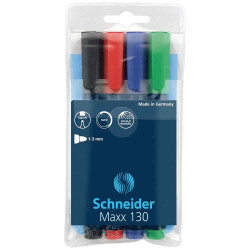 Alkoholos marker készlet, 1-3mm, kerek hegyű hegyű, Schneider Maxx 130, 4 klf. szín Író- irodaszer, papíráru Schneider