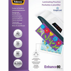 Lamináló fólia, A3, 80 mikron, fényes, 25 db/doboz, Fellowes® Irodatechnika, kellékei Fellowes