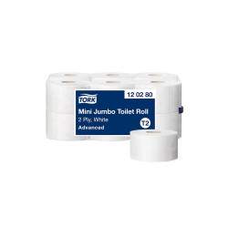 Toalettpapír 2 rétegű közületi átmérő: 18,8 cm 850 lap/tekercs 12 tekercs/karton Advanced Mini Jumbo T2 Tork_120280fehér