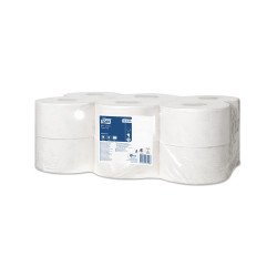 Toalettpapír 2 rétegű közületi átmérő: 18,8 cm 850 lap/170 m/tekercs 12 tekercs/karton Mini Jumbo Tork_120280 fehér Higéniai papír Tork