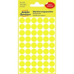 Etikett címke, o12mm, jelölésre, 54 címke/ív, 5 ív/doboz, Avery sárga Etikett - címke Avery