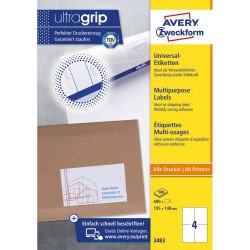Etikett címke, 105 x148mm, univerzális, 4 címke/ív, 100 ív/doboz, Avery fehér Etikett - címke Avery