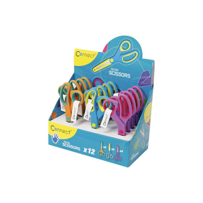 Olló 13cm, iskolai Connect, gumírozott fogóval, műanyag élvédővel Olló 13cm, iskolai Connect, gumírozott fogóval, műanyag élvédővel