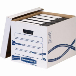 Archiváló konténer, karton, Fellowes® Bankers Box Basic Tall, 10 db/csomag, kék-fehér Archiválás Fellowes
