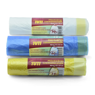 Szemeteszsák húzózáras 70 liter (15 db/tekercs) Extra