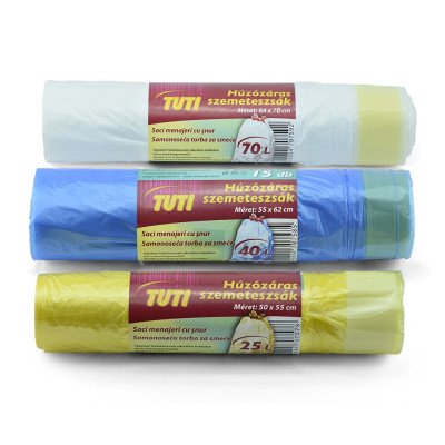 Szemeteszsák húzózáras 70 liter (15 db/tekercs) Extra