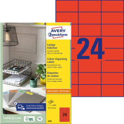 Etikett címke, 70 x37mm, univerzális, 24 címke/ív, 100 ív/doboz, Avery piros