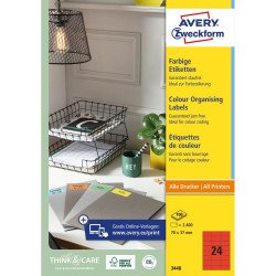 Etikett címke, 70 x37mm, univerzális, 24 címke/ív, 100 ív/doboz, Avery piros