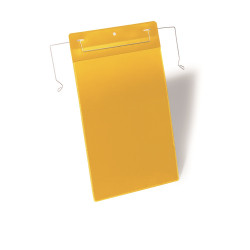 Dokumentum tároló zseb, A4, álló drót rögzítéssel, 50 db/csomag, Durable sárga Bemutatótábla, mágneses info keret Durable