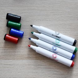 Táblamarker készlet, 3mm, mágneses, törlővel multifunkciós kerek Bluering®, 4 klf. szín