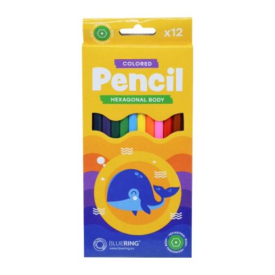 Színes ceruza készlet, hatszögletű Bluering® 12 klf. szín ,
