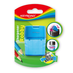 Hegyező 2 lyukú tartályos, fedeles, fém belsővel Keyroad Robby vegyes színek Hegyező Keyroad