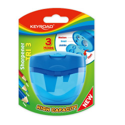Hegyező 3 lyukú tartályos, fedeles Keyroad Tris vegyes színek Hegyező Keyroad