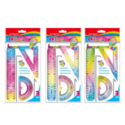 Vonalzókészlet, 20 cm, flexibilis vonalzó, szögmérő, derékszög vonalzó, 3 db/bliszter Keyroad Flex Draw vegyes színek Író- irodaszer, papíráru Keyroad