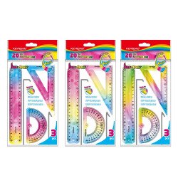 Vonalzókészlet, 20 cm, flexibilis vonalzó, szögmérő, derékszög vonalzó, 3 db/bliszter Keyroad Flex Draw vegyes színek Író- irodaszer, papíráru Keyroad