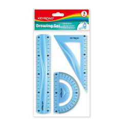 Vonalzókészlet, 20 cm, flexibilis vonalzó, szögmérő, derékszög vonalzó, 3 db/bliszter Keyroad vegyes színek Író- irodaszer, papíráru Keyroad
