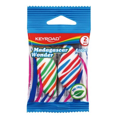 Radír, PVC mentes 2 db/bliszter Keyroad Madagascar Wonder vegyes mintázat
