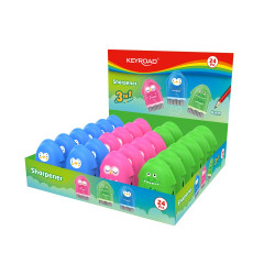 Hegyező 1 lyukú radírral és porkefével 24 db/display Keyroad Rocky Docky vegyes színek Hegyező Keyroad