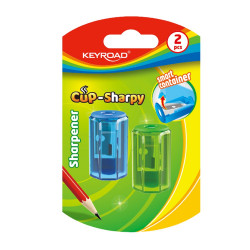 Hegyező 1 lyukú tartályos 2 db/bliszter Keyroad Cup Sharpy vegyes színek Hegyező Keyroad