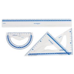 Vonalzókészlet, 30 cm, vonalzó, szögmérő, 45° és 60° háromszög vonalzók 4 db/bliszter Keyroad