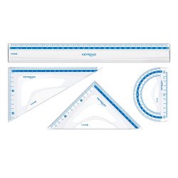 Vonalzókészlet, 30 cm, vonalzó, szögmérő, 45° és 60° háromszög vonalzók 4 db/bliszter Keyroad