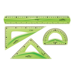 Vonalzókészlet, 30 cm, flexibilis vonalzó, szögmérő, 45° és 60° háromszög vonalzók 4 db/bliszter Keyroad vegyes színek