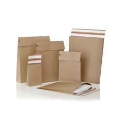 Csomagküldő webshop tasak 250x350x50mm, erős kraft papírból 250 db/doboz, E-green barna