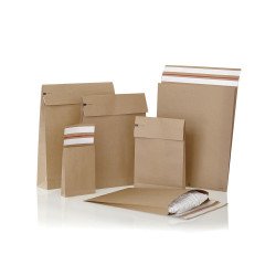 Csomagküldő webshop tasak 250x350x50mm, erős kraft papírból 250 db/doboz, E-green barna